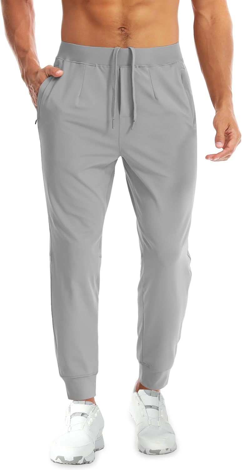 Men's Joggers Sweatpants with Zipper Pockets Stretch Athletic Gym Pants for Workout, Running, Golf (Fleece & Regular)
