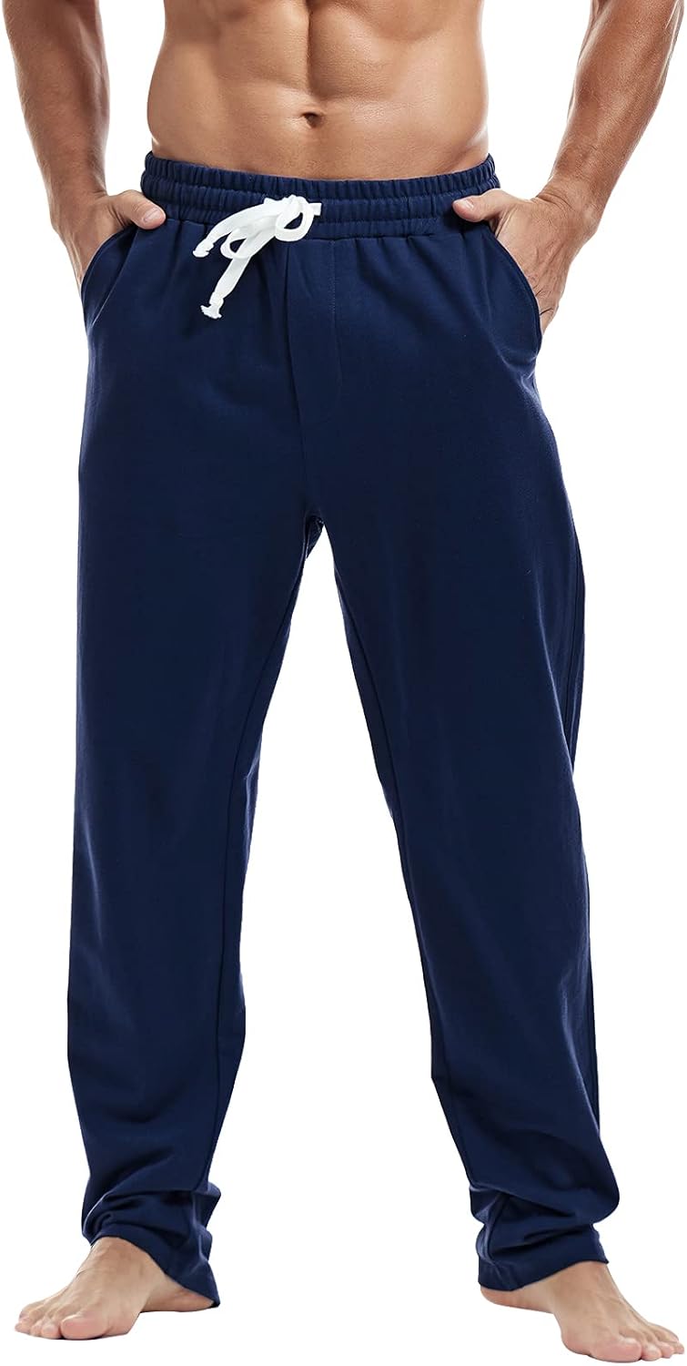 Mens Cotton Athletic Pants Open Bottom Running Sweatpants Straight Leg Casual Joggers with Pockets
