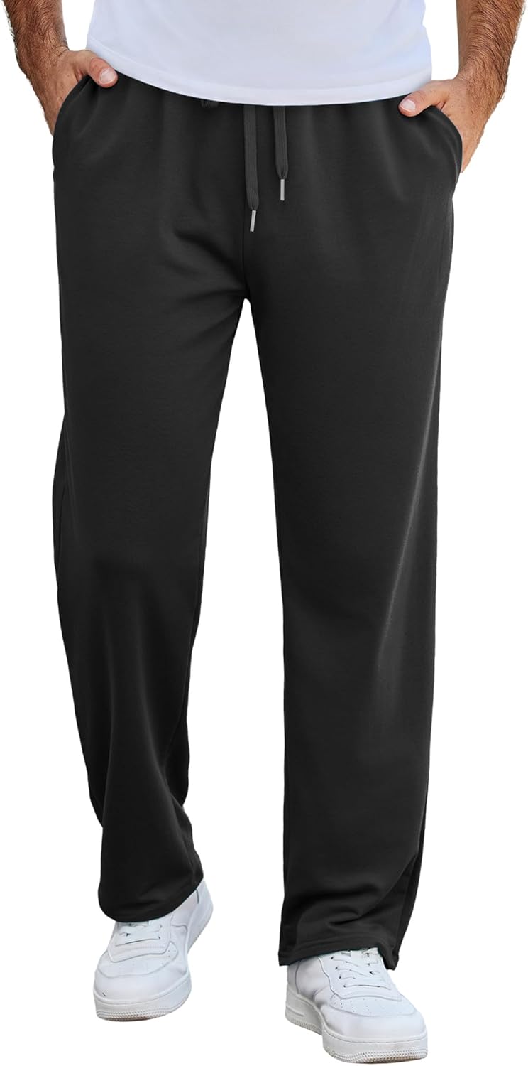 Men's Cotton Sweatpants Open Bottom Lounge Pants Lightweight Casual Jogger Pants with Pockets