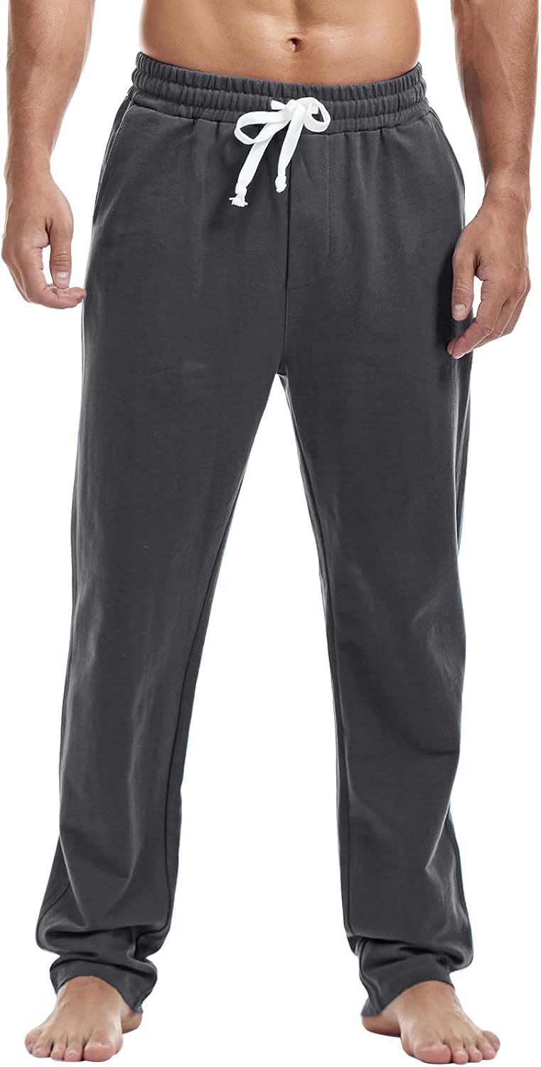 Mens Cotton Athletic Pants Open Bottom Running Sweatpants Straight Leg Casual Joggers with Pockets